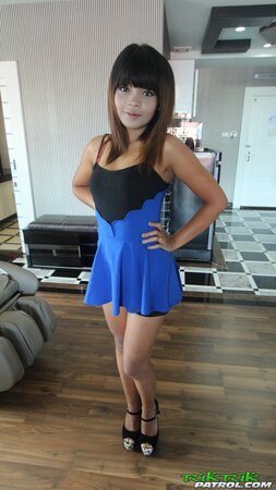 Brunette with long legs and sexy heels sucking white dick