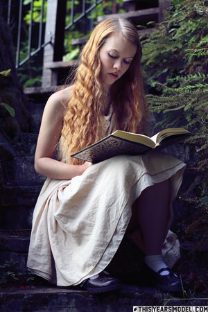 Blonde angelic nymph gets rid of her clothes once she's outdoors