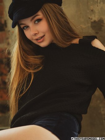 Cute teen's first time posing with nothing but black stockings on