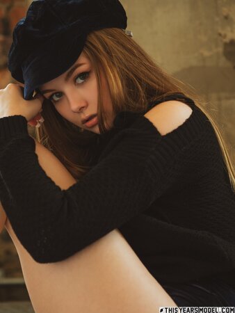 Cute teen's first time posing with nothing but black stockings on