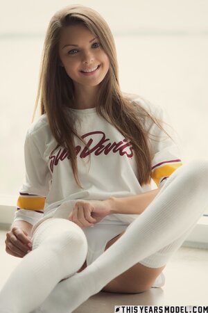Michelle Jean wears baseball uniform and shows her firm ass