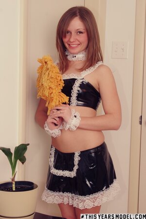 Slutty maid shows off her impressive teen body while stripping