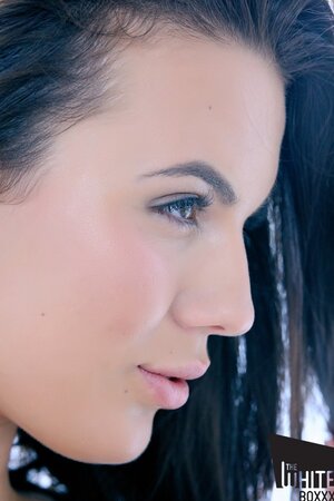 Brunette with enviable curves guides his penis in her opening