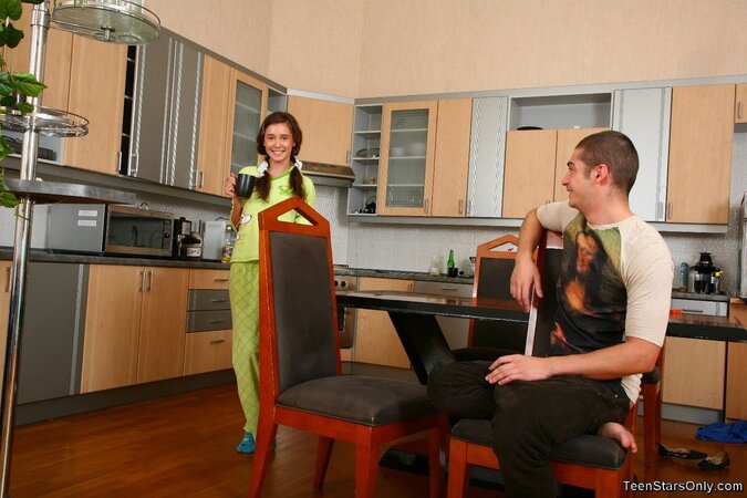 Sweet Benta’s pussy fucked hardcore on a kitchen chair and table