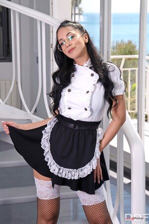 Julia De Lucia grinds his buttocks on this guy's hard crotch