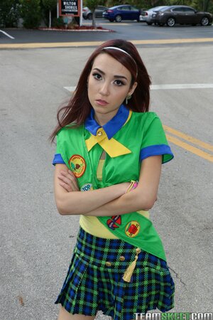 Adorable redhead teen shows her privates before fucking