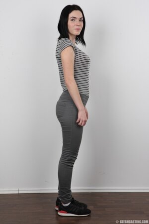 Girl submissively shows out her shaved vagina to everyone