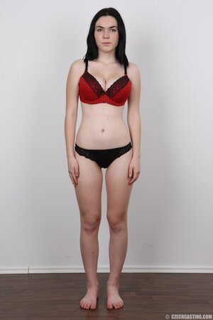 Girl submissively shows out her shaved vagina to everyone