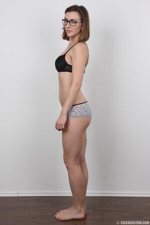 Glasses wearing stunner Vendula shows her boobs and legs