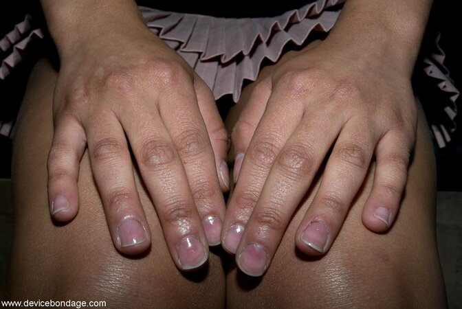 Hot brunette climaxes with her pussy exposed in a short skirt