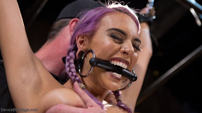 Tight girl with purple hair tortured by a much older man today