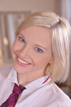 Two cute European schoolgirls are eager for that old man meat