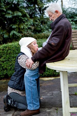 Redheaded girl will fuck old creeps for food and it is great