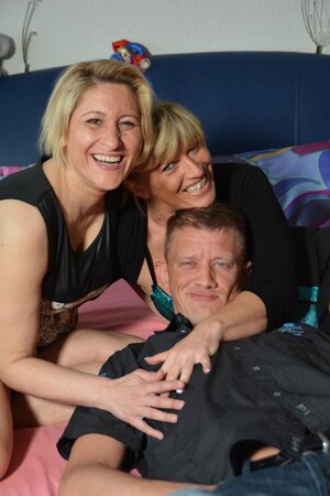 Skilled blondes make out with a strong fucker to get him off