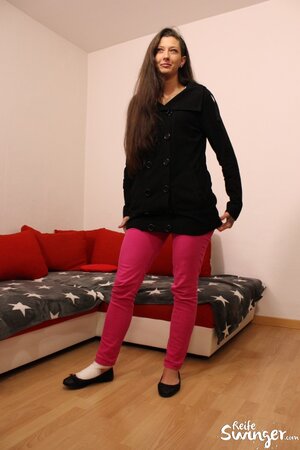 German lady with long legs enjoying a strong cock inside too