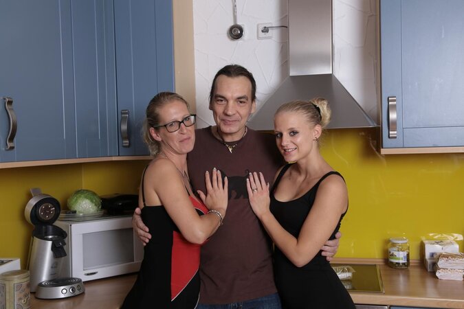 Hot bitches sharing the guy's cock in a special FFM scene