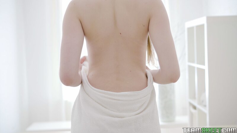 A young woman with light skin and blue eyes needs big dick