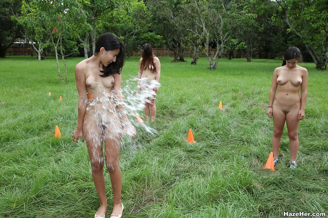 Lesbians with perfect natural tits enjoy the outdoor scenery naked