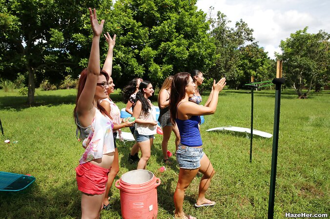 Lesbians with perfect natural tits enjoy the outdoor scenery naked