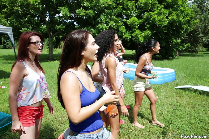 Lesbians with perfect natural tits enjoy the outdoor scenery naked