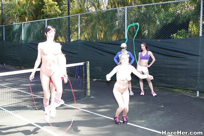 Elder sisters humiliate sexy sorority pledges outdoors