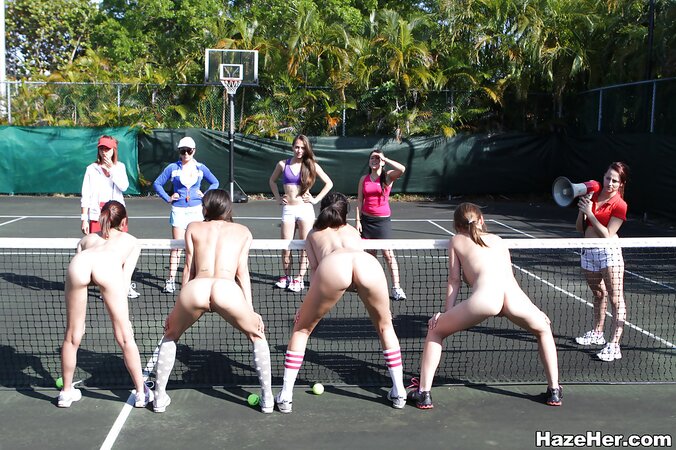 Holly Michaels and her friends enjoy outdoor fun on the tennis court