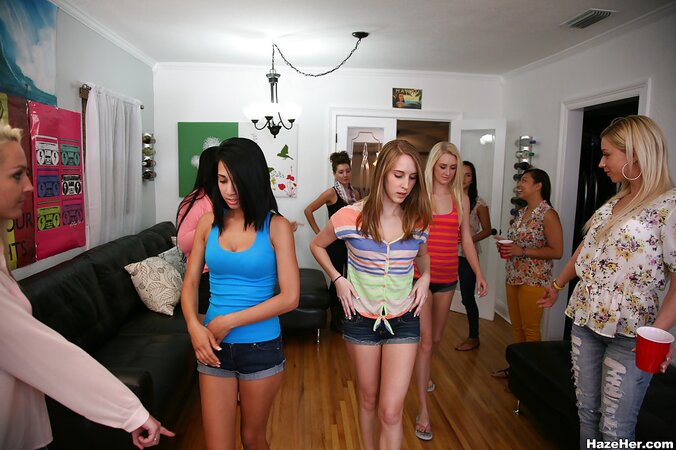 Seductive coed has a passionate threesome with big ass lesbians