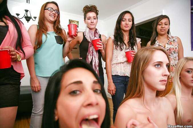 Seductive coed has a passionate threesome with big ass lesbians