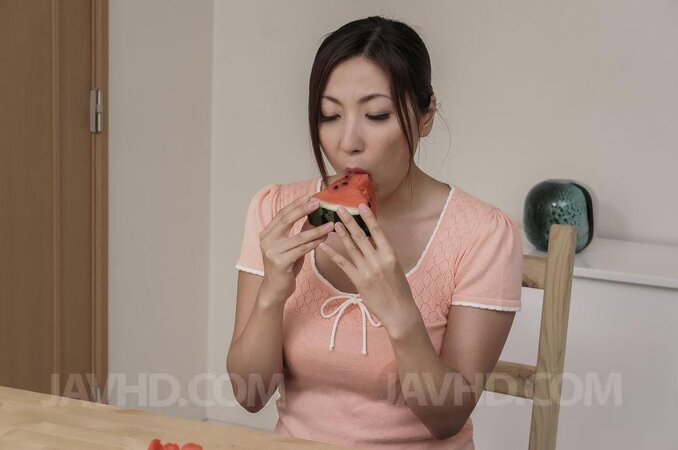 Japanese model Mirei Yokoyama sucks cock after eating watermelon