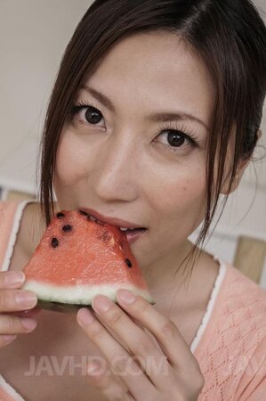 Japanese model Mirei Yokoyama sucks cock after eating watermelon