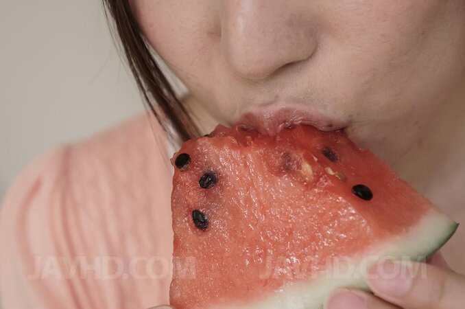 Japanese model Mirei Yokoyama sucks cock after eating watermelon