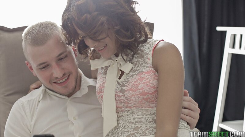 Sophia Burns sucks a huge cock with her adorable mouth