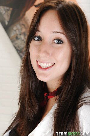 Cute schoolgirl with beautiful smile not shy to show boobs and trimmed peach