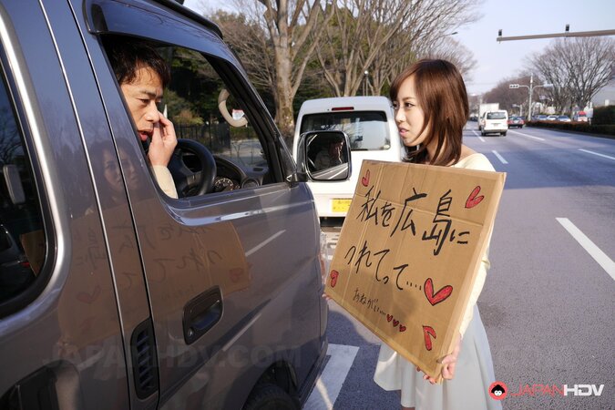 Shiori Yamate reveals her hot breasts and sucks a cock in a car