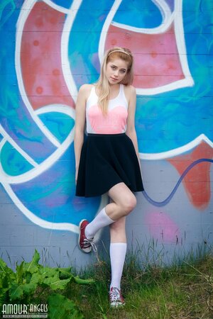 Fair-skinned amateur Margarita shows off her tits and twat in public