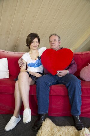 Young brunette teen Veronica Morre enjoys hardcore sex and a facial from an old man