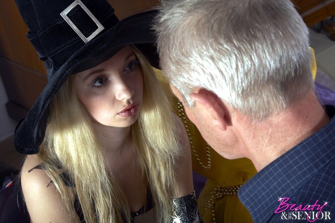 Mina Blonde conjures an old man for a sex fantasy