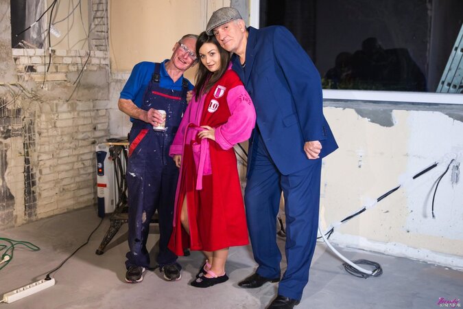 Petite slut fucks a man old enough to be her grandfather