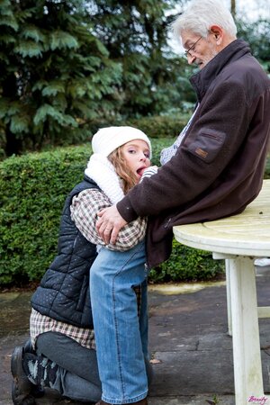 Beautiful redhead Chloe Foster sucking the older man for cash