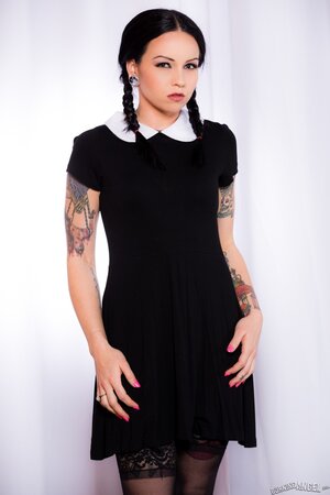 Necro Nikki strips and spreads as Wednesday Addams