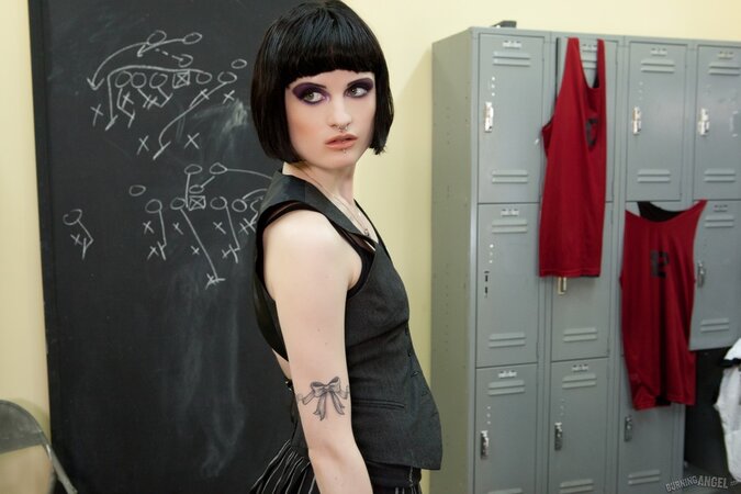 Annika sniffs jock undies and has a locker room group bang with Brian Street Team, Danny Wylde, and Mr. Pete