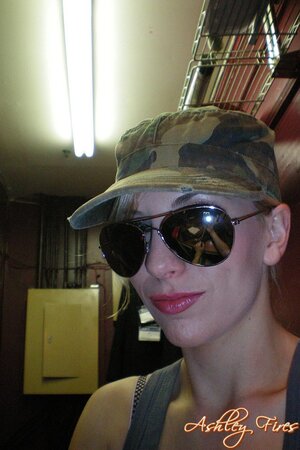 Ashley Fires reveals her big tits and pussy behind the scenes