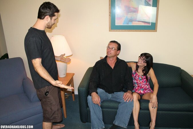 Jessica Sexxxton gives a handjob to her hubby and stepson at once with Billy Blast and Warren Piece