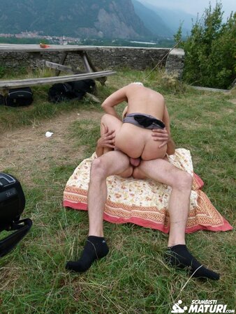 Big booty GILF going for a hike and hopping on a cock after