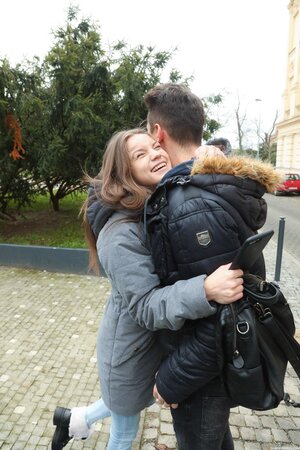 Evelina Darling getting her pussy rocked in the standing pose