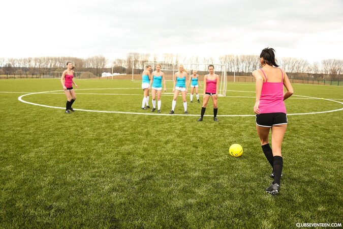 Italian women are playing soccer and stripping naked after