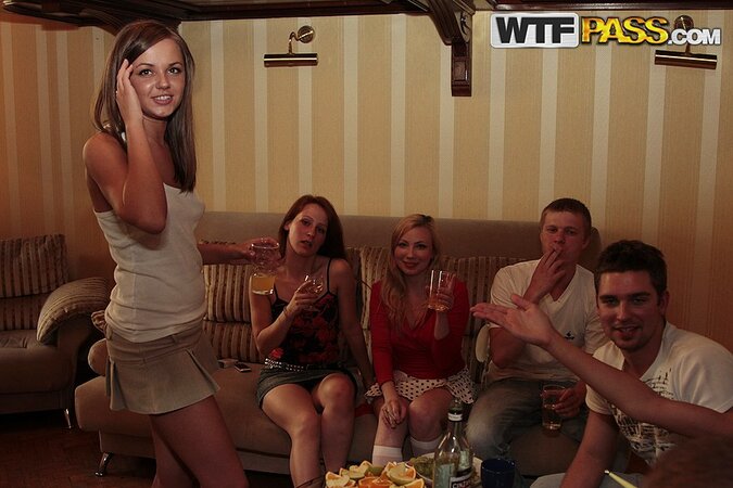 Horny girls engage in group sex activities during a drunken party