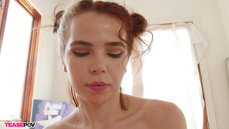 Adorable teen babe Alina West shows off and gives a POV blowjob