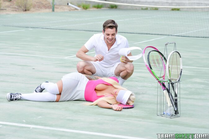 Brandi Bae enjoys showing big tits on the court and getting a big cock with Tyler Nixon