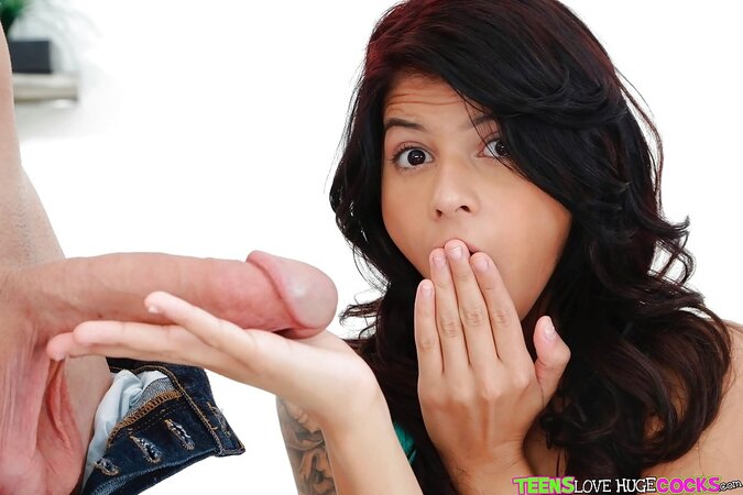 Brunette Latina teenager Sadie Pop sucks a large cock